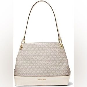 Michael Kors Natural Light Cream Raven Logo Handbag NWT 14.5”W x 10.5”H x 5”D